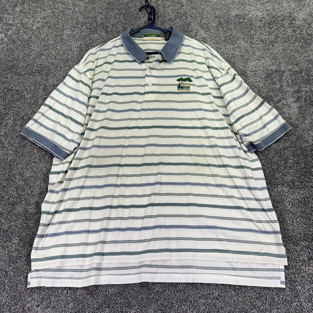 U.S. Open Polo Shirt Mens XL White Striped Torrey Pines 2008 Golf Pima City